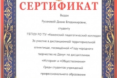 Сертификат Русаковой Диане Владимировне 001