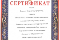 Сертификат Синякину Владиславу Артуровичу 001